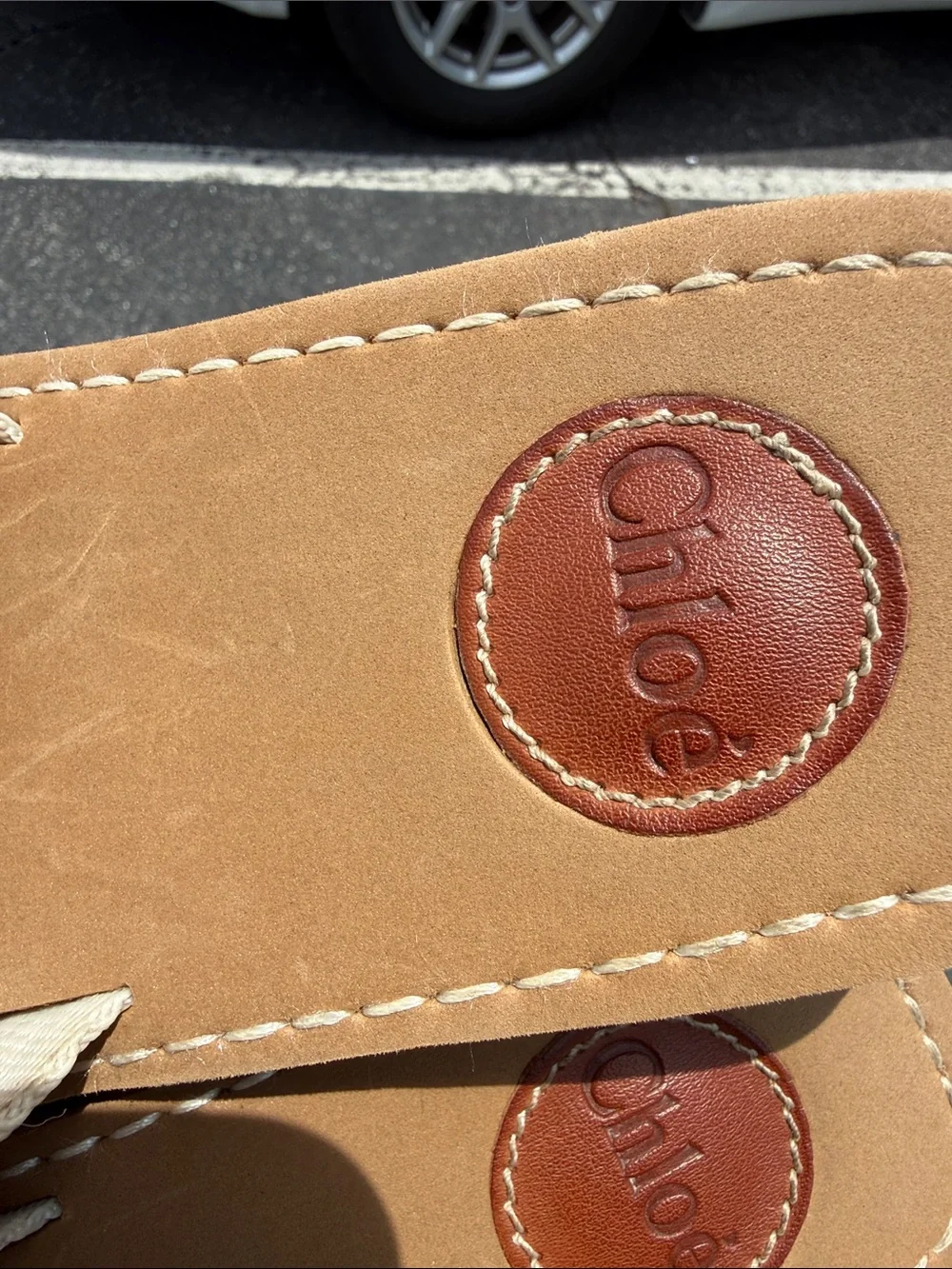 Chloé Cream Logo Ribbon Slide Sandals